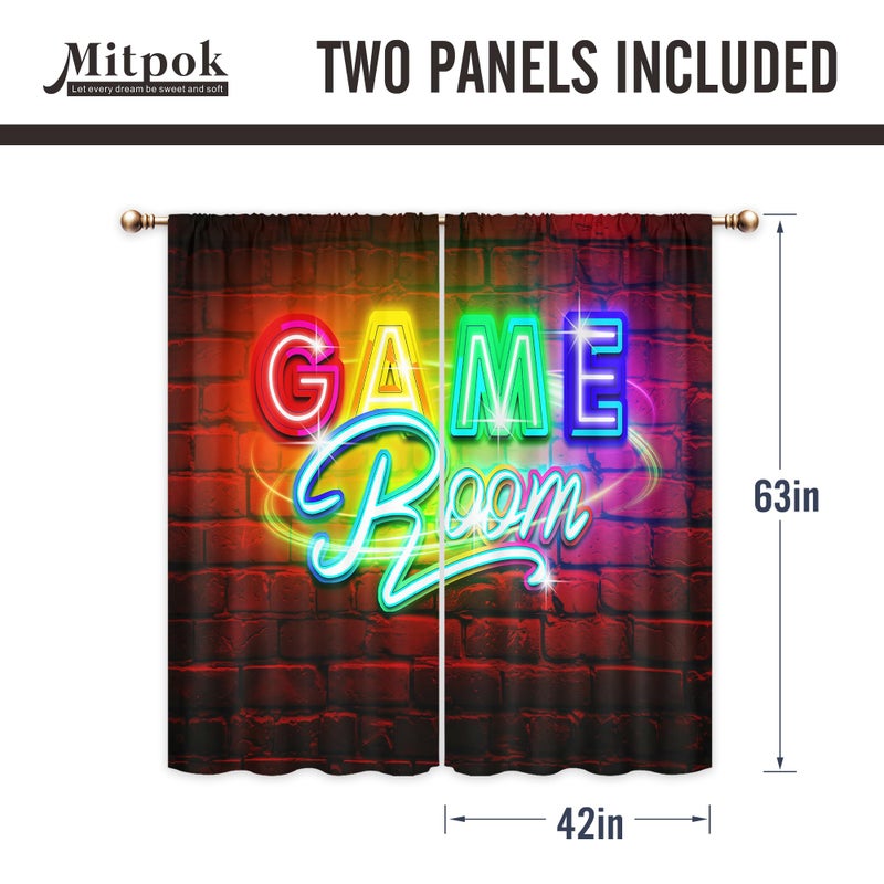 Mitpok Neon Gaming Curtains for Bedroom 42Wx63H Inch Rod Pocket Kids Boys Gamer Video Game Room Playroom Cool Modern Rustic Brick Wall Child Men 2 Panel Window Treatment Set for Living Room Decor - Image 5