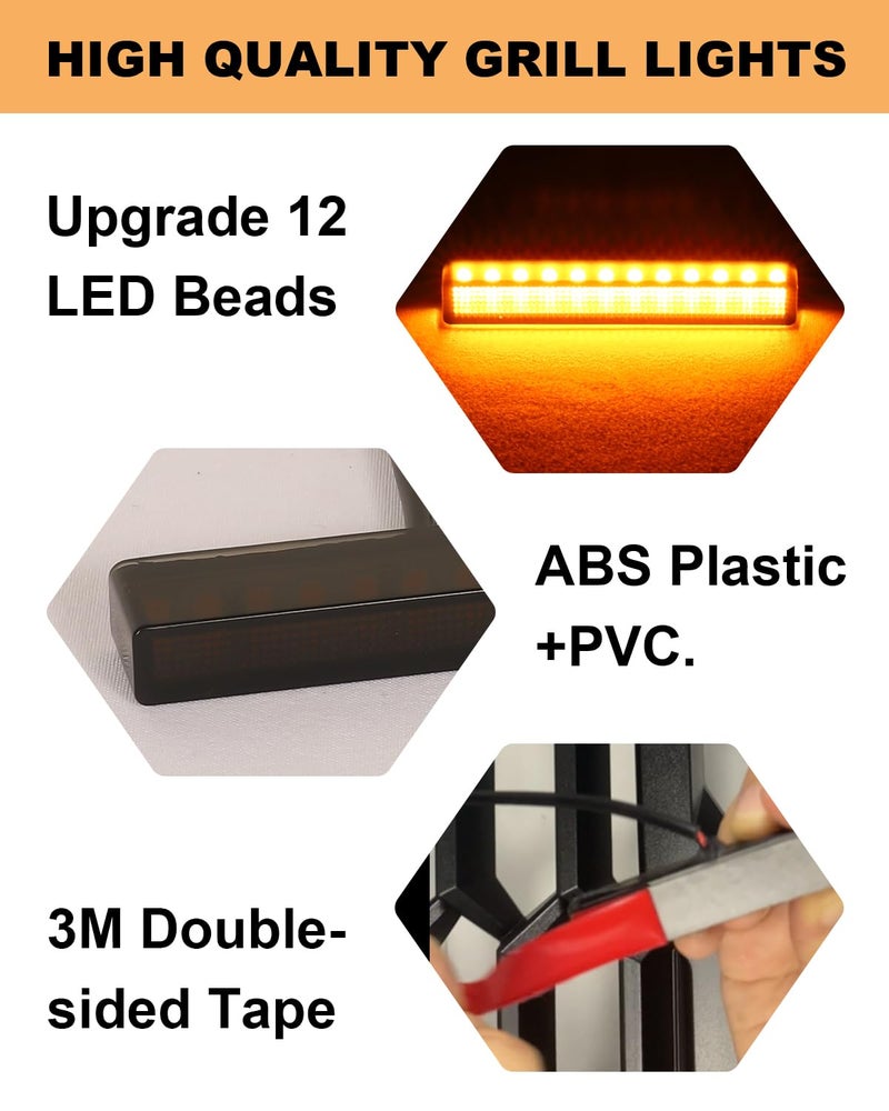 TBHOO Grill LED Light for 2025-2019 Dodge Ram 1500 2500 3500 Accessories Raptor Grille Lights Front Bumper Warning Light,4Pcs (Yellow) - Image 3