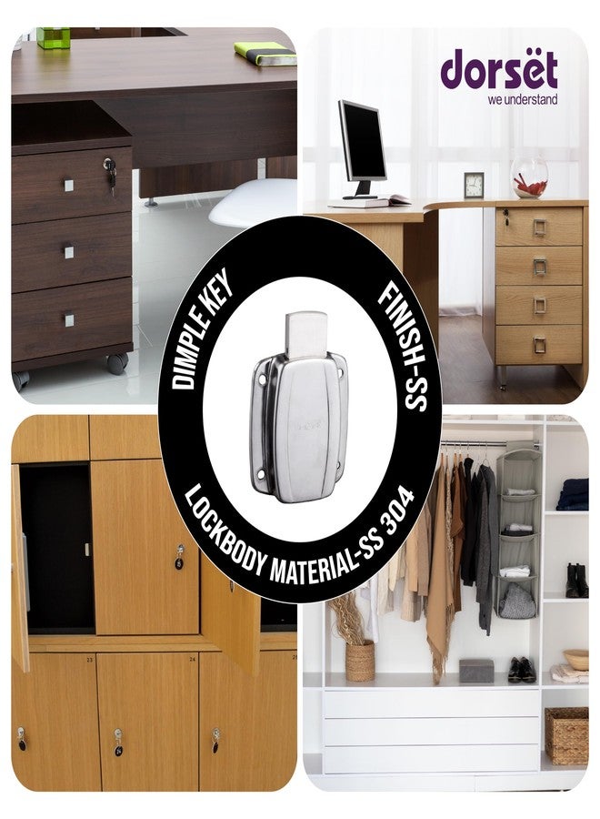 Dorset Secura Wardrobe Lock | Suitable Panel Thickness : 32 mm Wardrobe | Lock for Wooden Almirah | 2 Dimple Keys, Silver Satin Finish | AL401SS - Image 3