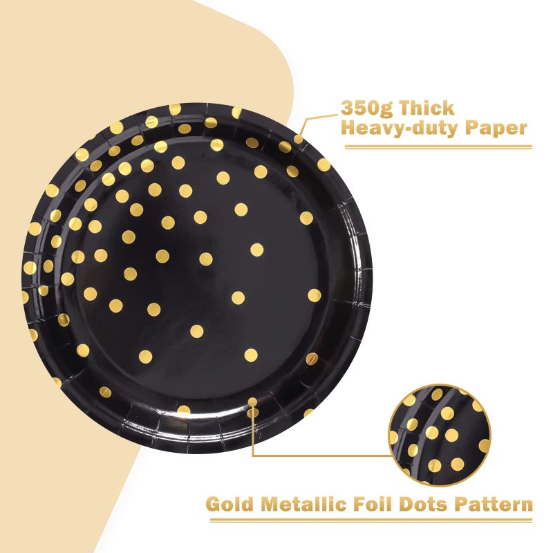 CENLBJ Black and Gold Party Supplies, Black Paper Dessert Plates for Birthday Graduation (50-Count) - Image 3