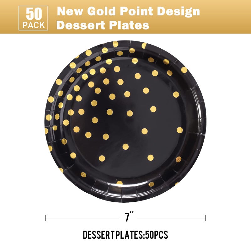 CENLBJ Black and Gold Party Supplies, Black Paper Dessert Plates for Birthday Graduation (50-Count) - Image 2