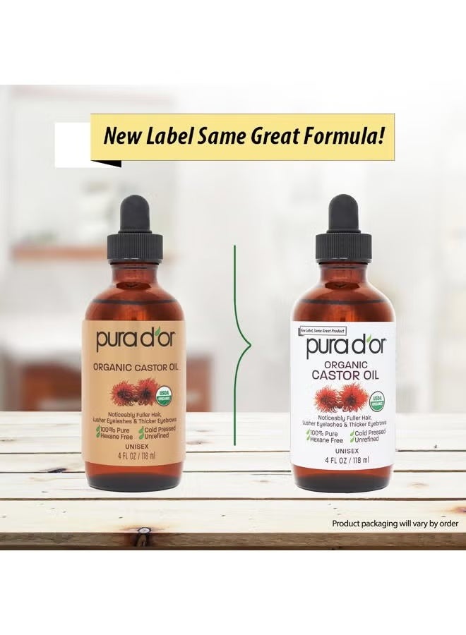 Pura D'Or - Pure & Organic Castor Oil with Bonus Brush Set - 4 fl oz - Image 5