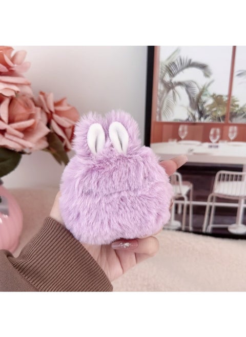 Plush Rabbit Ears AirPods Pro Headphone Cover For Apple 2/3/4 Generation Bluetooth Protective Cover Creative Drop-resistant-Color:plush Rabbit Ears Purple-Applicable Model:Airpods 4