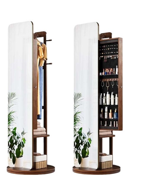 3 In 1 Floor Full Length Mirror With Dresser Hanger Assembly And Horizontal Storage Cabinet Solid Wood Jewelry Storage Mirror With Household Rotating Mirror