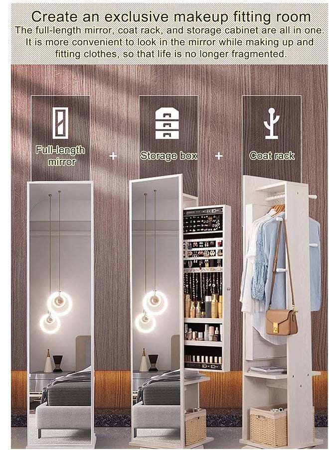 ADDFiT - 3 In 1 Floor Full Length Mirror With Dresser Hanger Assembly And Horizontal Storage Cabinet Solid Wood Jewelry Storage Mirror With Household Rotating Mirror - Image 1