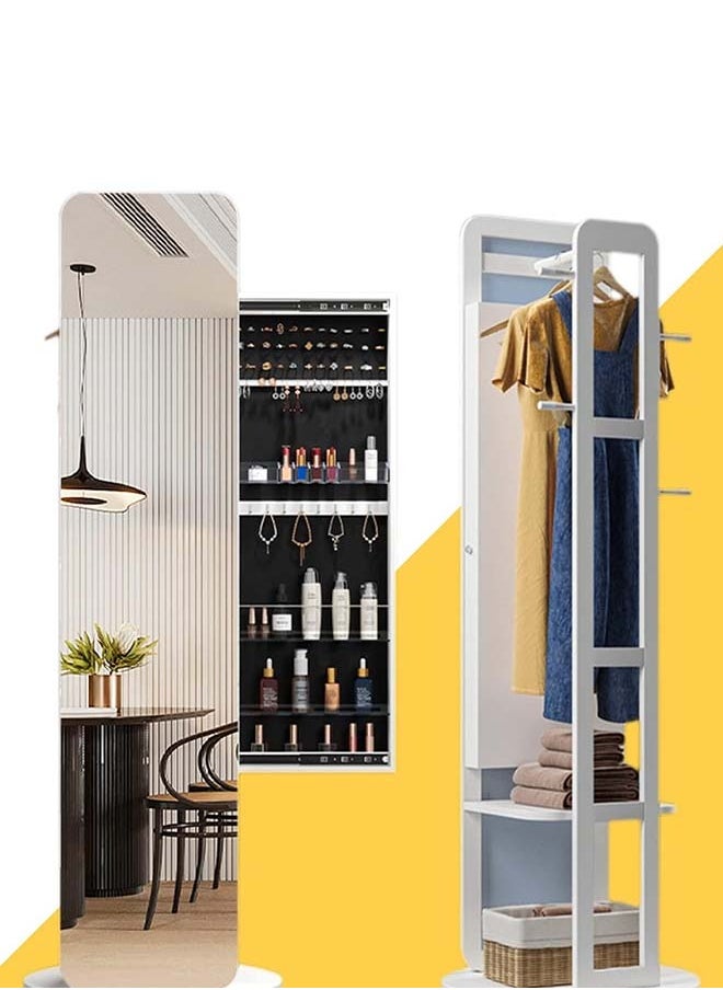 ADDFiT - 3 In 1 Floor Full Length Mirror With Dresser Hanger Assembly And Horizontal Storage Cabinet Solid Wood Jewelry Storage Mirror With Household Rotating Mirror - Image 1