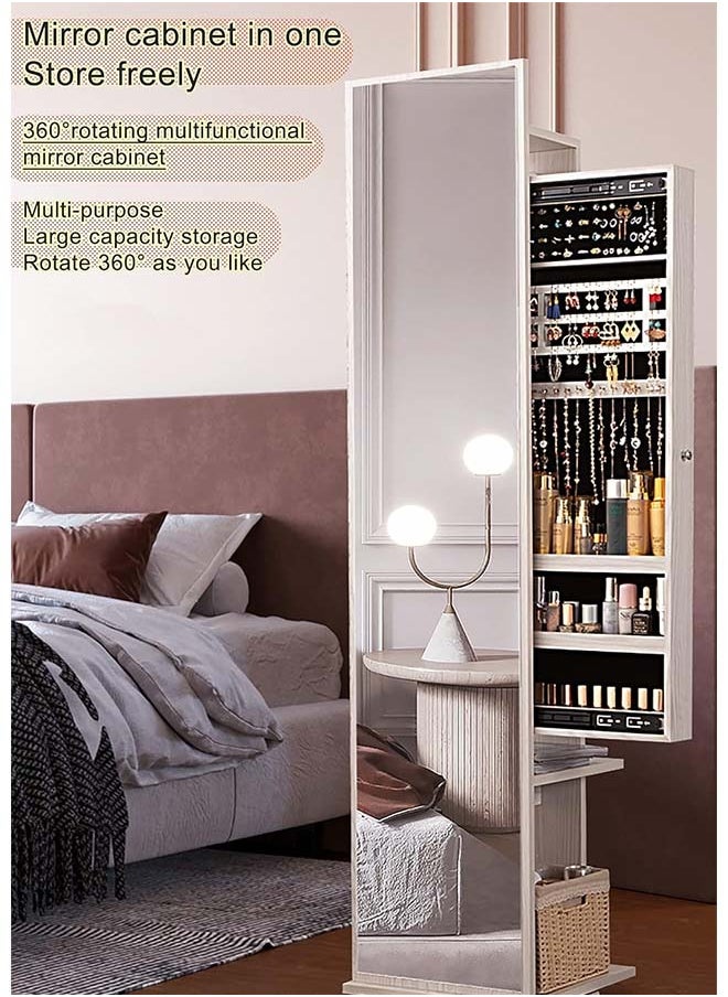 ADDFiT - 3 In 1 Floor Full Length Mirror With Dresser Hanger Assembly And Horizontal Storage Cabinet Solid Wood Jewelry Storage Mirror With Household Rotating Mirror - Image 1