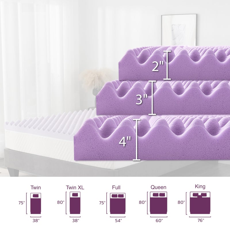 MLILY 4 Inch Egg Crate King Memory Foam Mattress Topper, Lavender Scent Gel Infused Foam Mattress Topper for Pressure Relief, CertiPUR-US Certified King Bed Topper, Purple, 76"Ã—80" - Image 5