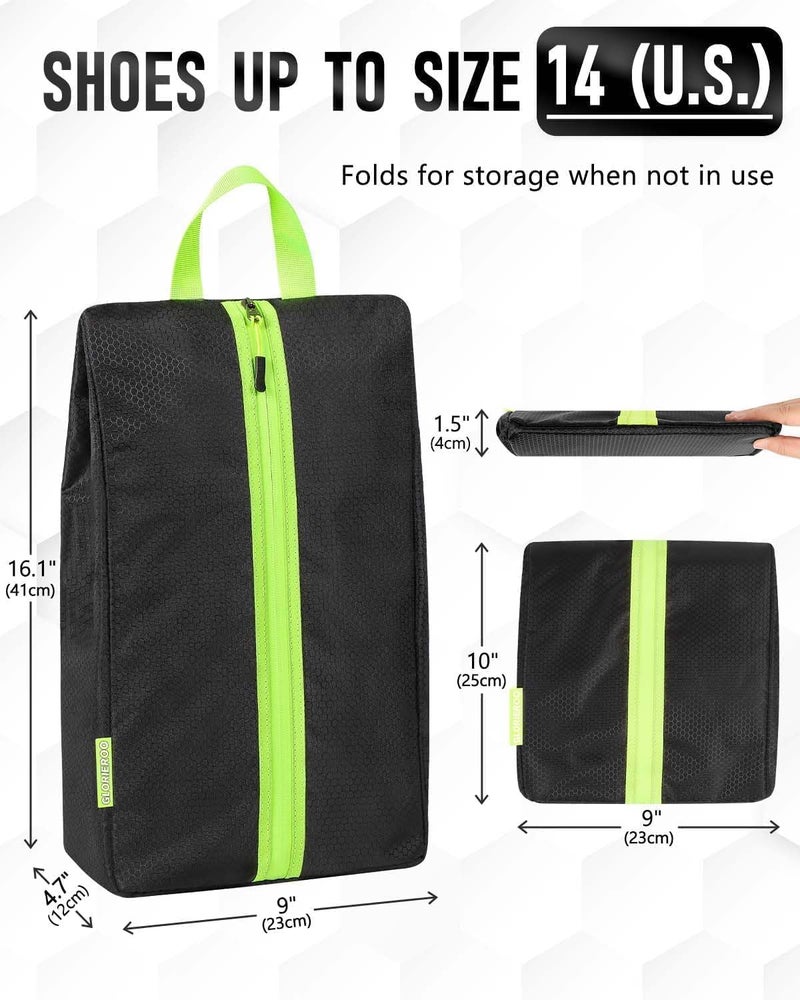 GLORIEROO Smell Proof Shoe Bags for Travel-Soccer Cleat Bag Smell Proof with Active Carbon Fabric | Odor-Absorbing Water-Resistant Track Shoe bags for Sports (Black with Green, UP TO US14) - Image 3