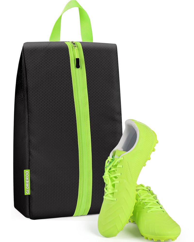 GLORIEROO Smell Proof Shoe Bags for Travel-Soccer Cleat Bag Smell Proof with Active Carbon Fabric | Odor-Absorbing Water-Resistant Track Shoe bags for Sports (Black with Green, UP TO US14) - Image 1