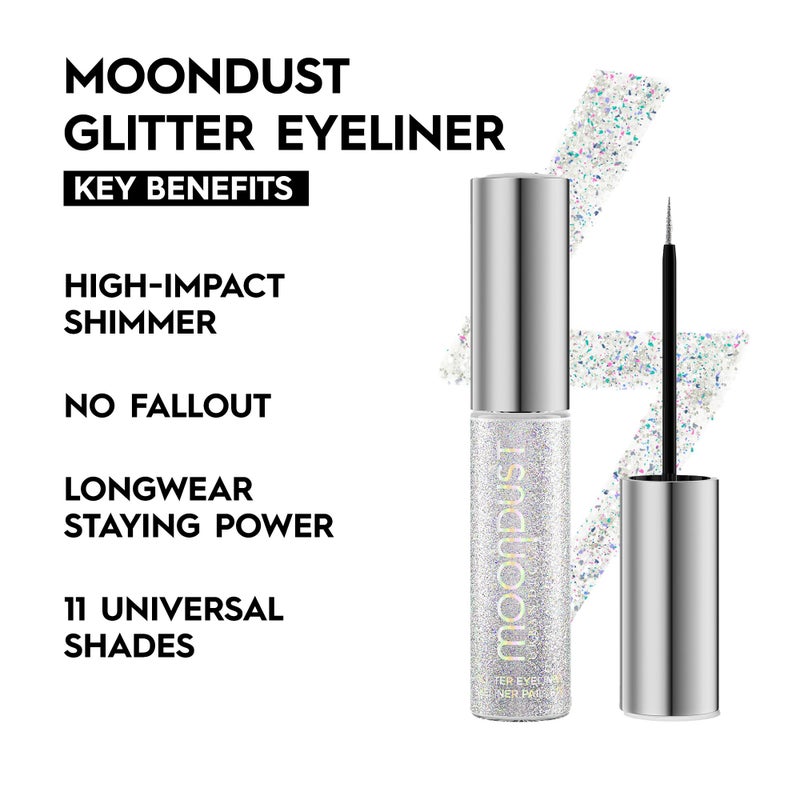 URBAN DECAY Moondust Liquid Glitter Eyeliner (Pyro - Iridescent Silver Glitter), Sparkly Eye Liner, Glitter Eyeshadow Topper, Universal Shimmering Shades, No Fallout - 0.25 fl oz - Image 2