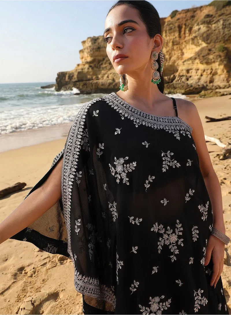 ISHIN Rich Chinon Embroidered Black Embroidered A Line Co-Ords ShararaBottom