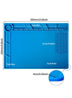 SYOSI Magnetic Silicone Soldering Mat,Heat Resistant 932°F, 13.8 x 9.8 inch Insulation Repair Work Mat for Electronics, Phone, Soldering Iron, BGA, Ideal for Workbench, Blue  - Image 2