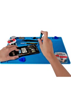 SYOSI Magnetic Silicone Soldering Mat,Heat Resistant 932°F, 13.8 x 9.8 inch Insulation Repair Work Mat for Electronics, Phone, Soldering Iron, BGA, Ideal for Workbench, Blue  - Image 5