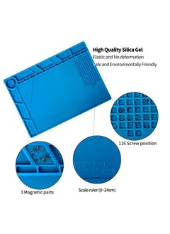 SYOSI Magnetic Silicone Soldering Mat,Heat Resistant 932°F, 13.8 x 9.8 inch Insulation Repair Work Mat for Electronics, Phone, Soldering Iron, BGA, Ideal for Workbench, Blue  - Image 3