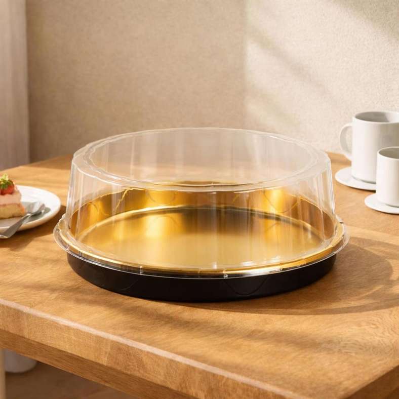 Pan Home صندوق كعكة دائري درونان - شفاف وذهبي - Image 1