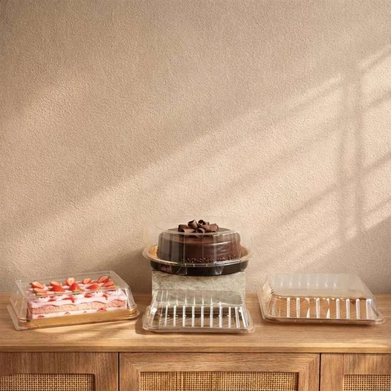 Pan Home صندوق كعكة دائري درونان - شفاف وذهبي - Image 4