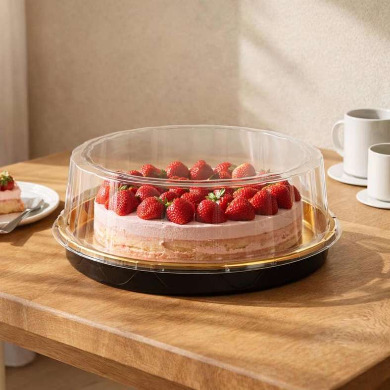 Pan Home صندوق كعكة دائري درونان - شفاف وذهبي - Image 2