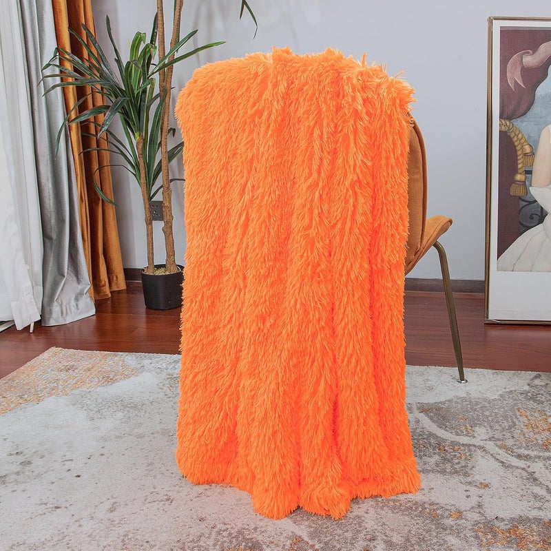 Tuddrom Decorative Extra Soft Faux Fur Blanket Queen Size 80"x90",Solid Reversible Fuzzy Long Hair Shaggy Blanket,Fluffy Plush Fleece Comfy Microfiber Fur Blanket for Couch Sofa Bed,Neon Orange - Image 4