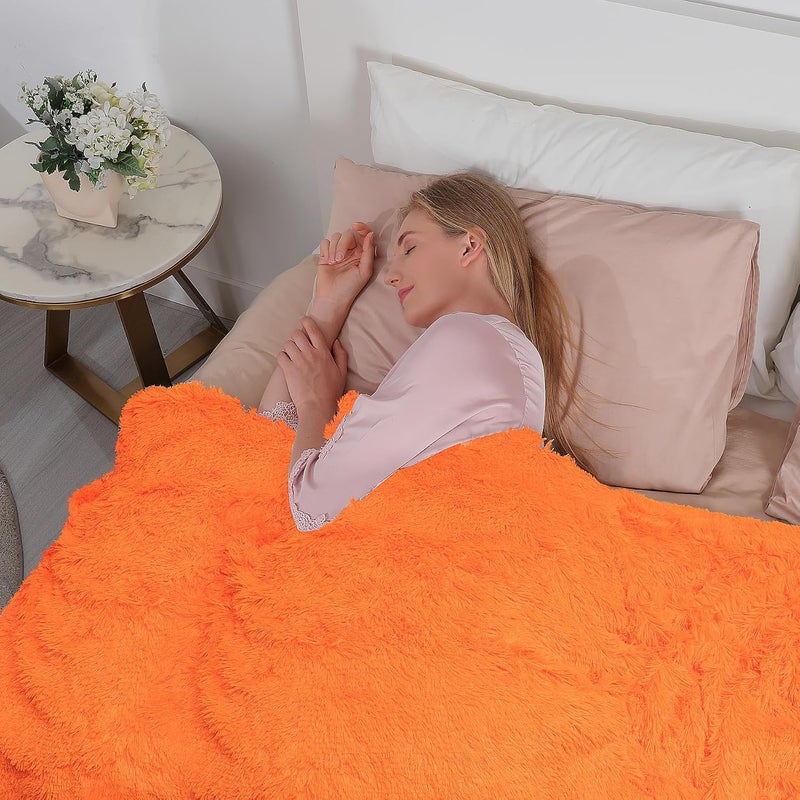Tuddrom Decorative Extra Soft Faux Fur Blanket Queen Size 80"x90",Solid Reversible Fuzzy Long Hair Shaggy Blanket,Fluffy Plush Fleece Comfy Microfiber Fur Blanket for Couch Sofa Bed,Neon Orange - Image 5