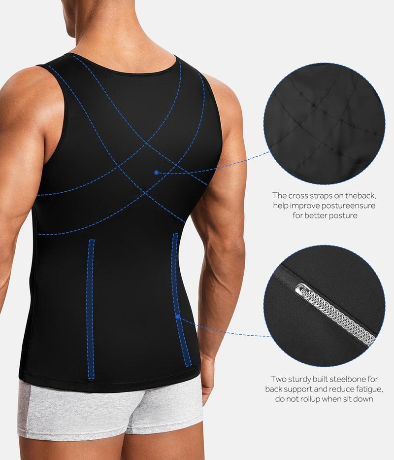 MOLUTAN Mens Compression Shirt Belly Slimming Body Shaper Vest Sleeveless Zipper Undershirt Tank Top Shapewear for Stomach - Image 4