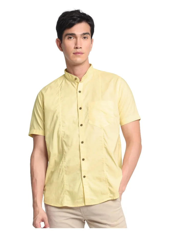 Beyoung Daffodil Yellow Half Sleeve Linen Shirt for Men