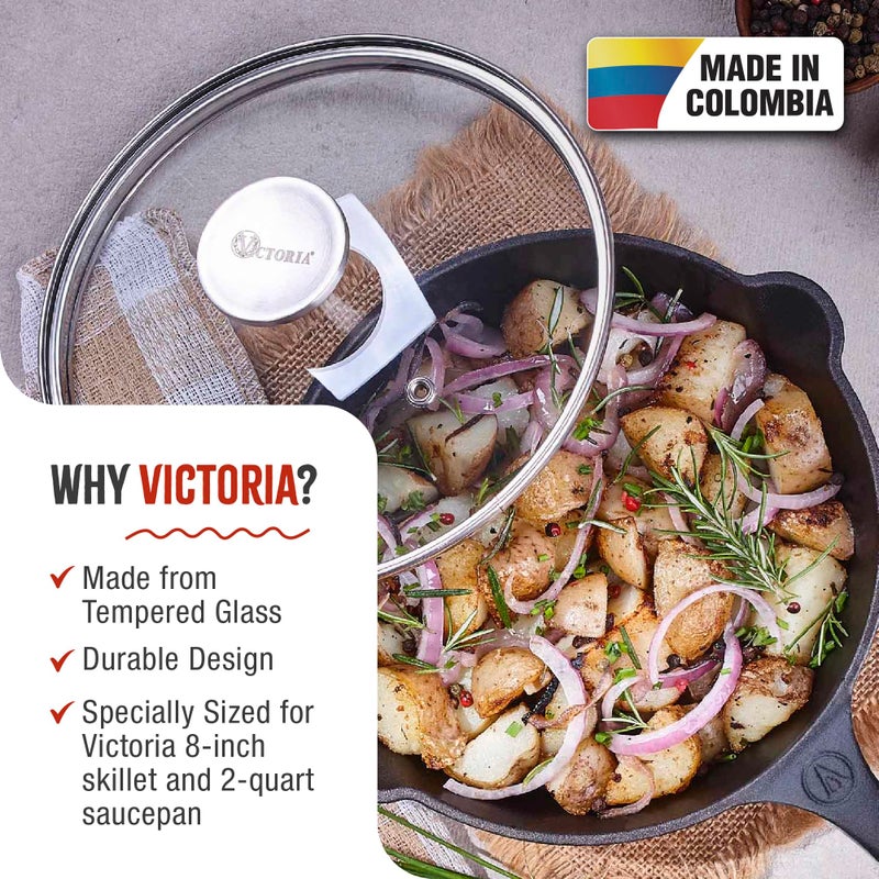 Victoria 7.5-Inch Glass Lid for Victoria Round 8-Inch Cast Iron Skillet or Pan, Custom Made for Only Victoria Brand, Internal Diameter 7.5-Inch, External Diameter 8 Inch - Image 2