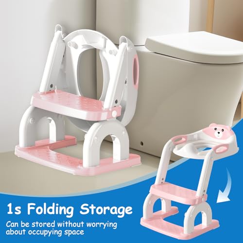 kimitimi Potty Training Seat with Step Stool for Toddlers - Upgrade 2-in-1 Toilet Seat Toilet Ladder for Kids Children Boys Girls, Anti-Slip Pad & Adjustable Height with Waterproof - Pink - Image 5
