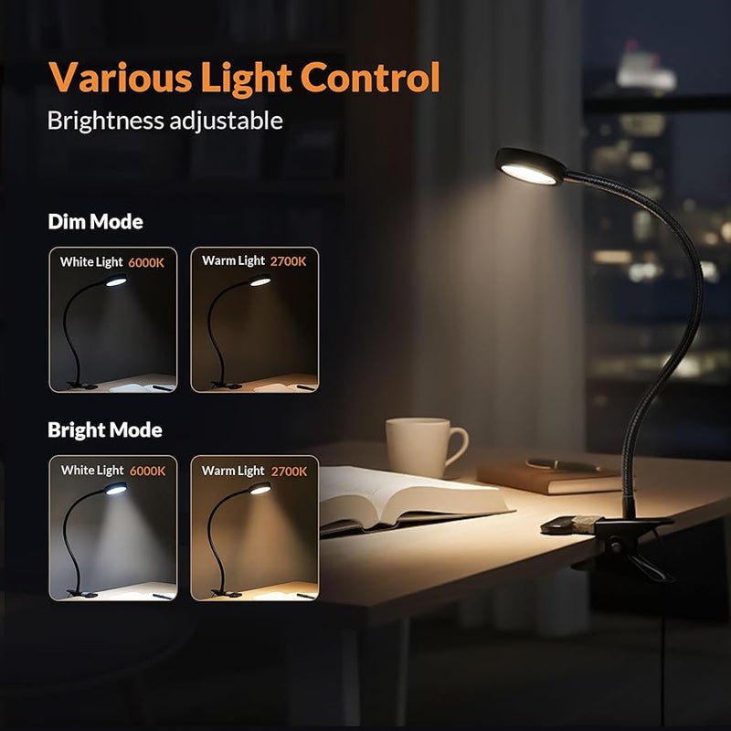 LEPOWER Clip on Light/Reading Light/Light Color Changeable/Night Light Clip on for Desk, Bed Headboard and Computers (Black) - Image 2