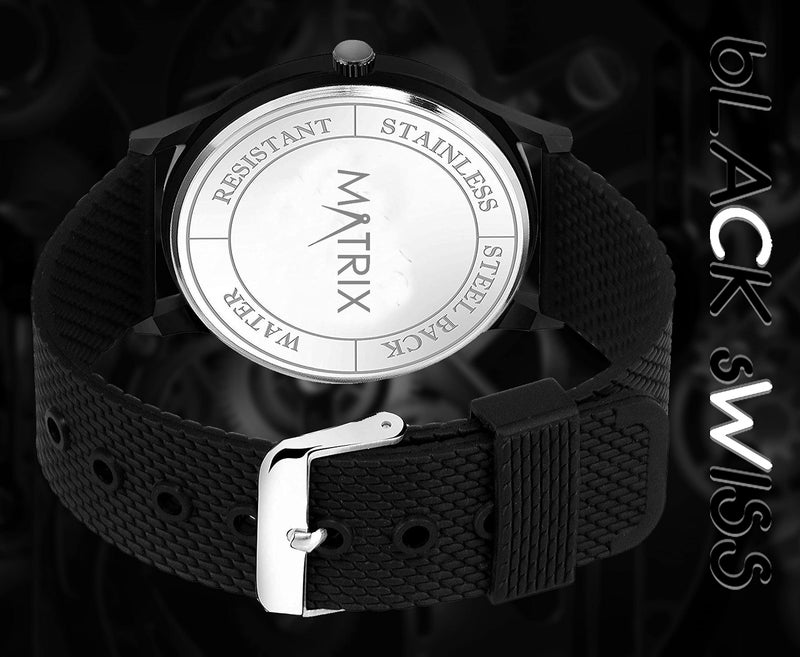 Matrix Black Swiss Analog Wrist Watch for Men & Boys (Black - Silicone) - Image 4