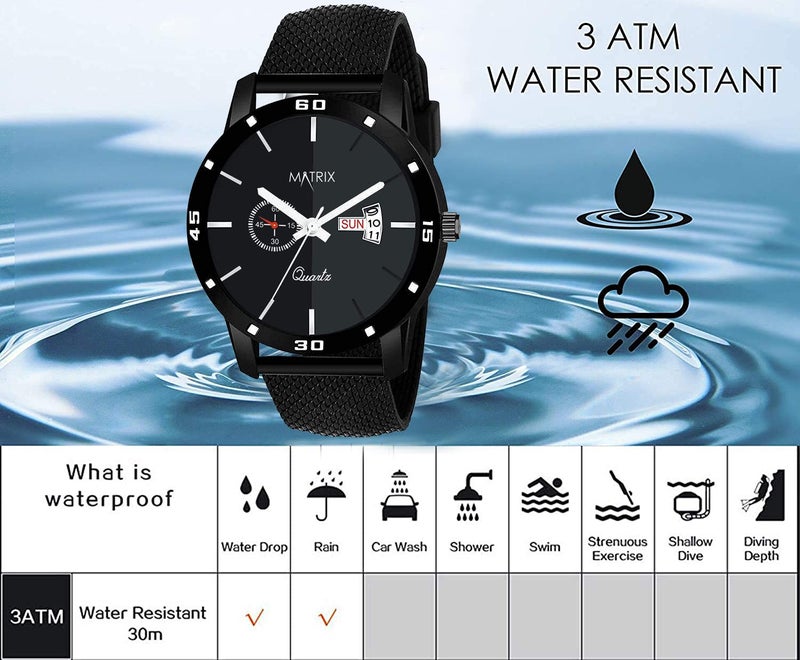 Matrix Black Swiss Analog Wrist Watch for Men & Boys (Black - Silicone) - Image 5