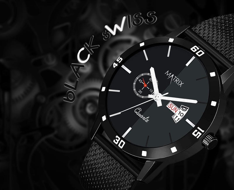 Matrix Black Swiss Analog Wrist Watch for Men & Boys (Black - Silicone) - Image 2