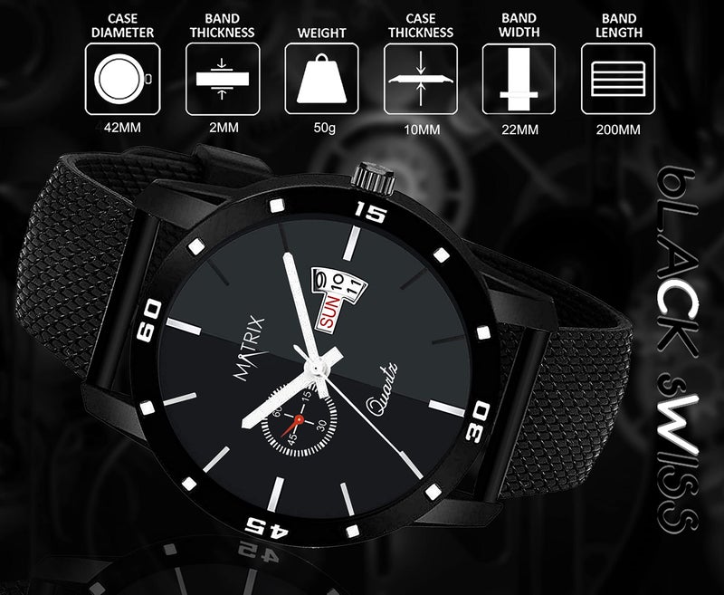 Matrix Black Swiss Analog Wrist Watch for Men & Boys (Black - Silicone) - Image 3