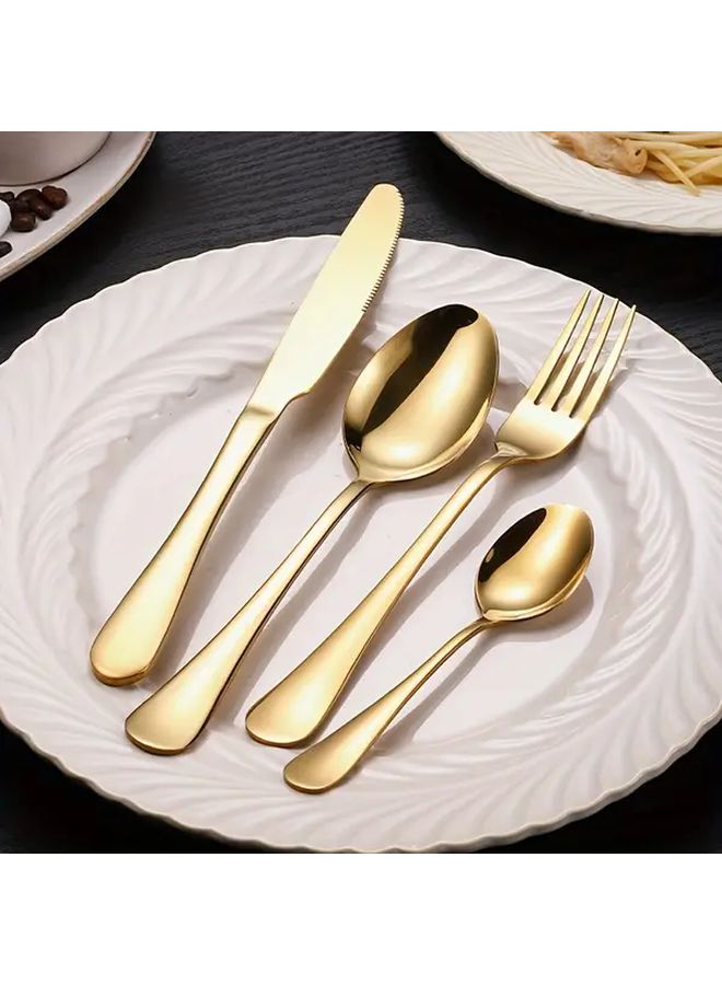 24 Piece Golden Stainless Steel Dinnerware Set With Knife Fork Spoon In Gift Box - Image 4