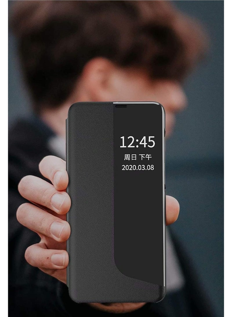 جراب لهاتف سامسونج جالاكسي A54، جراب قلاب فاخر من الجلد الصناعي، مزود بنافذة عرض تجارية، وحامل، وغطاء حماية للهاتف، غير أصلي، (أسود) - Image 4