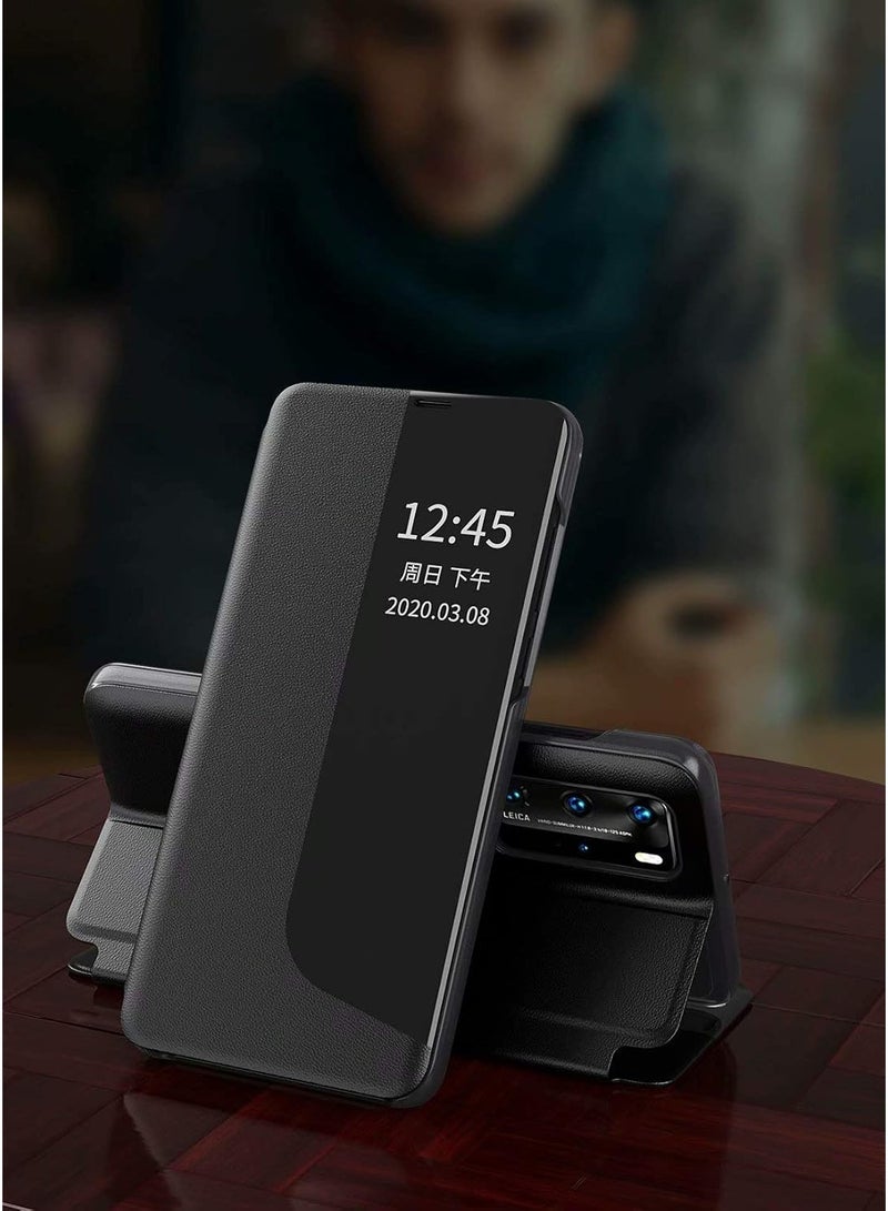 جراب لهاتف سامسونج جالاكسي A54، جراب قلاب فاخر من الجلد الصناعي، مزود بنافذة عرض تجارية، وحامل، وغطاء حماية للهاتف، غير أصلي، (أسود) - Image 5