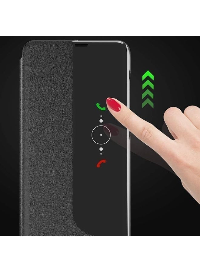 جراب لهاتف سامسونج جالاكسي A54، جراب قلاب فاخر من الجلد الصناعي، مزود بنافذة عرض تجارية، وحامل، وغطاء حماية للهاتف، غير أصلي، (أسود) - Image 2