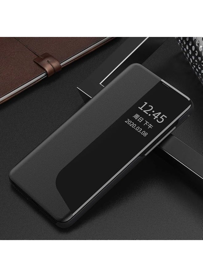 جراب لهاتف سامسونج جالاكسي A54، جراب قلاب فاخر من الجلد الصناعي، مزود بنافذة عرض تجارية، وحامل، وغطاء حماية للهاتف، غير أصلي، (أسود) - Image 3