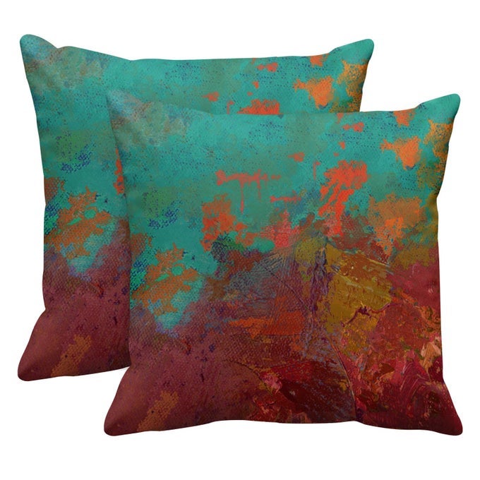 THROW PILLOW COVERS MODERN HOME ART DECOR 20 X 20 INCHES SET OF 2 PILLOW CASES DECORATIVE ABSTRACT OIL PAINTING PILLOWCASES FOR BEDROOM LIVING ROOM CUSHION SOFA TURQUOISE BURNT ORANGE