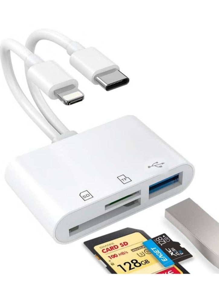 COCO KSA SD Card Reader for iPhone, iPad, USB C and Lightning Dual Port SD Card Adapter, Memory Card Reader for Camera Adapter, Support SD, Micro SD, USB 3.0, No App Driver Required - Image 1