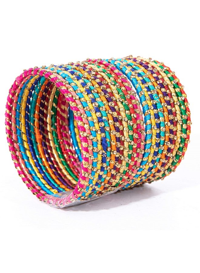 Swara Creations Metal Multicolored bangles/kada Set wrapped in Silk Thread & golden dots for Women & Girls (24 Pcs) - Image 4