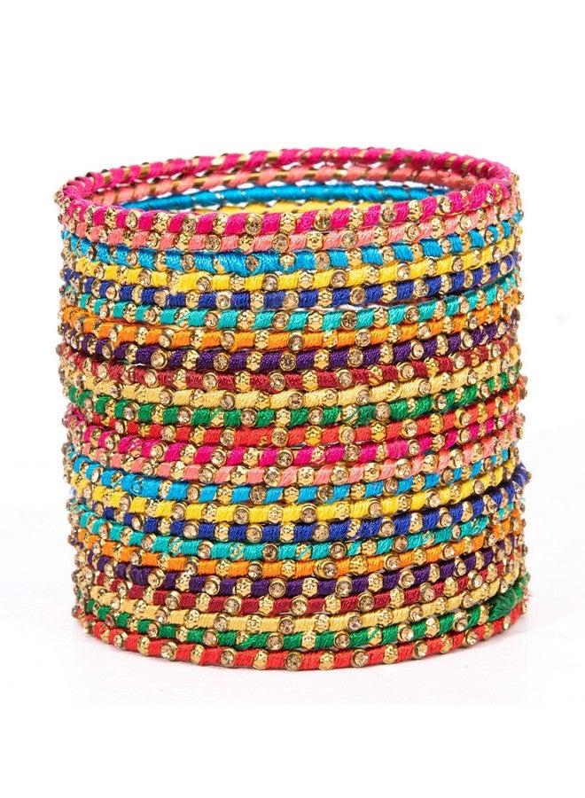 Swara Creations Metal Multicolored bangles/kada Set wrapped in Silk Thread & golden dots for Women & Girls (24 Pcs) - Image 2