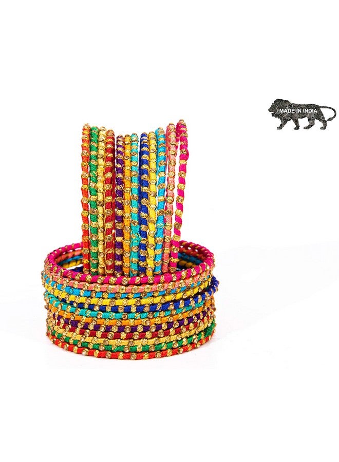 Swara Creations Metal Multicolored bangles/kada Set wrapped in Silk Thread & golden dots for Women & Girls (24 Pcs) - Image 5