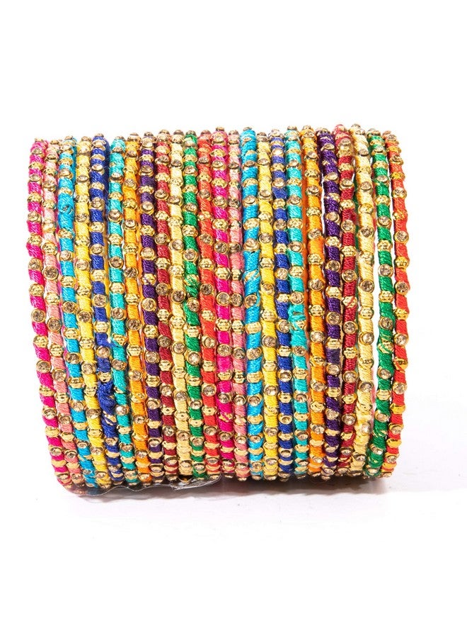 Swara Creations Metal Multicolored bangles/kada Set wrapped in Silk Thread & golden dots for Women & Girls (24 Pcs) - Image 3
