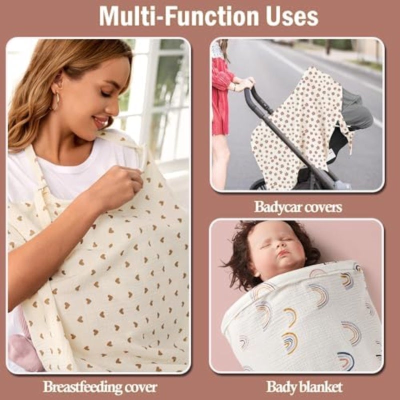 Muslin Nursing Cover: 100% Soft Breathable Cotton, Adjustable Hoop - Arch Neckline Privacy Breastfeeding Cover for Nursing Mothers - Image 5