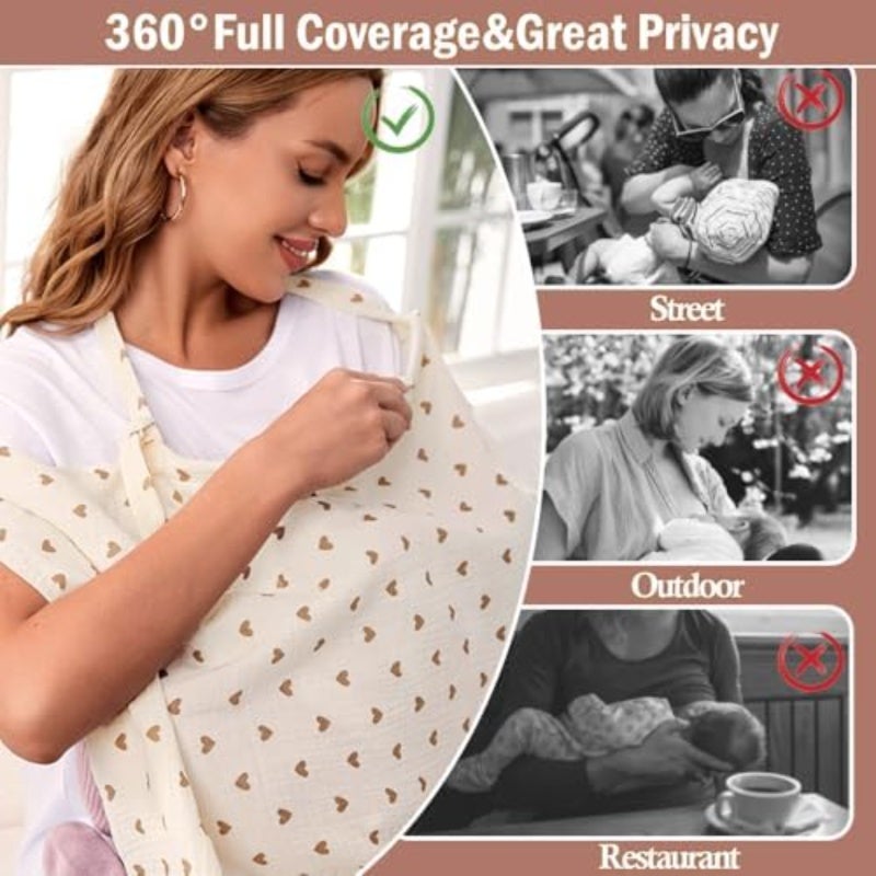 Muslin Nursing Cover: 100% Soft Breathable Cotton, Adjustable Hoop - Arch Neckline Privacy Breastfeeding Cover for Nursing Mothers - Image 3