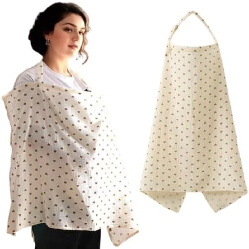Muslin Nursing Cover: 100% Soft Breathable Cotton, Adjustable Hoop - Arch Neckline Privacy Breastfeeding Cover for Nursing Mothers - Image 2