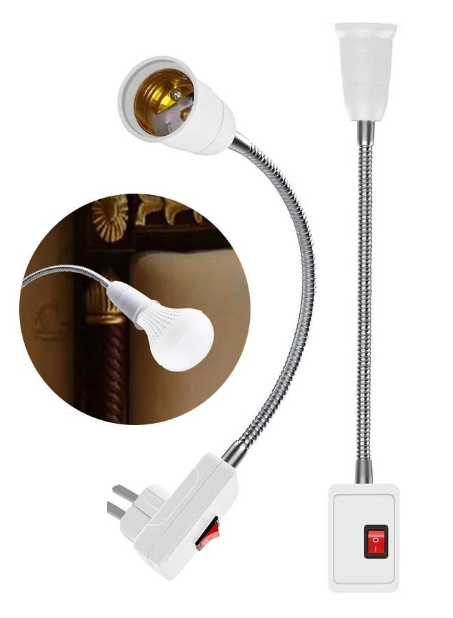 2 PACK Plug in Light Socket Adapter, Extension Light Socket Converter Plug Lamp Socket Desk Extender Lamp Bulb Holder E27 All Direction Bulb Adapter with Switch - Image 1