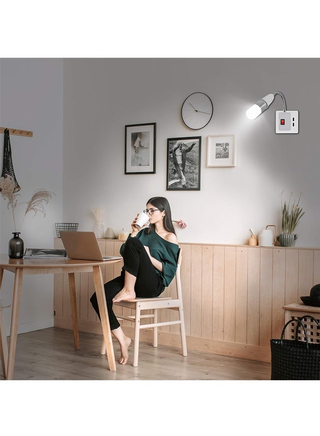 2 PACK Plug in Light Socket Adapter, Extension Light Socket Converter Plug Lamp Socket Desk Extender Lamp Bulb Holder E27 All Direction Bulb Adapter with Switch - Image 4