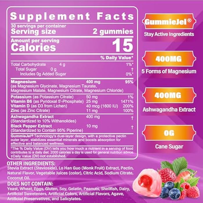 NEVISS Magnesium Gummies 400mg | 5-in-1 Magnesium Complex for Women & Men: Mag Glycinate, Citrate, Malate, Chloride & Taurate | w/Ashwagandha, D3 & Zinc for Relaxtion, Mood,Energy | Sugar-Free, Vegan, 60Cts - Image 2